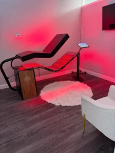 Private treatment room with the Dahlia full-body red light therapy bed at Vitality IV designed for relaxing, full-body cellular recovery sessions