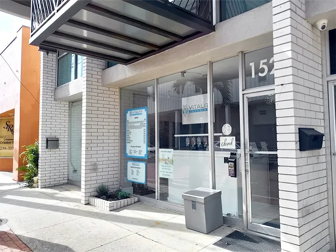 Exterior of the Vitality Infusions Downtown Fort Myers location, providing IV hydration therapy, wellness infusions, and vitamin injections in Fort Myers, Florida.